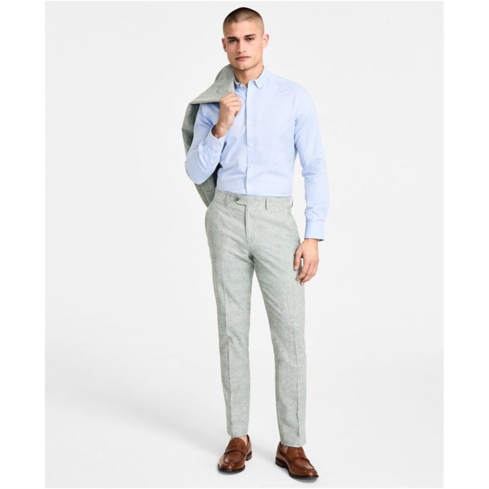 bar III Mens Slim Fit Linen Straight Leg Regular Trousers Suit Pants Dress Pa...